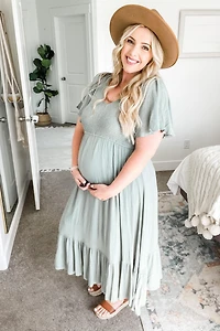 Pinkblush Maternity Ivory Smocked V-Neck Midi Dress