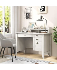 Vintage Computer Desk with Storage Shelves and 4 Drawers