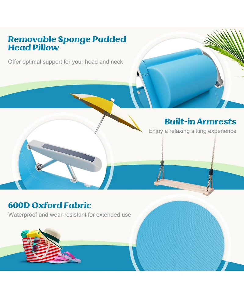 1 Piece Foldable Backpack Beach Chair with Cup Holder and Storage Pockets for Outdoor
