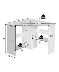 Corner Computer Desk Triangle Writing Workstation with Storage Shelf