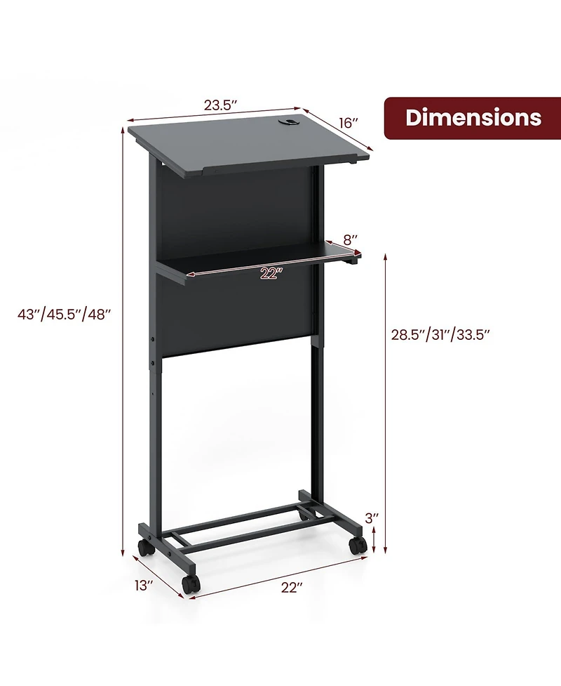 3-Position Height Adjustable Lectern Table with Tilted Tabletop