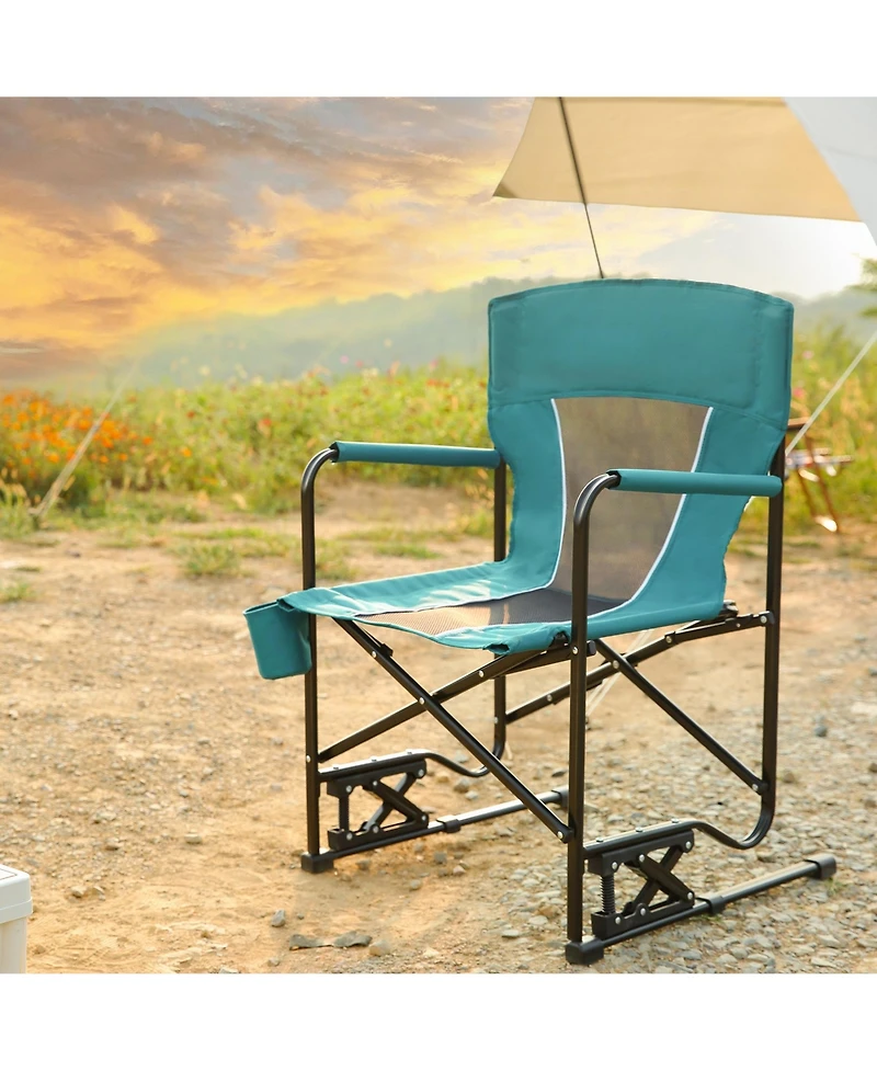 Mondawe Outdoor Freestyle Rocker Camping Chair Portable Folding Rocking with Solid, Durable Armrests, Drink Holder & Comfortable Backrest