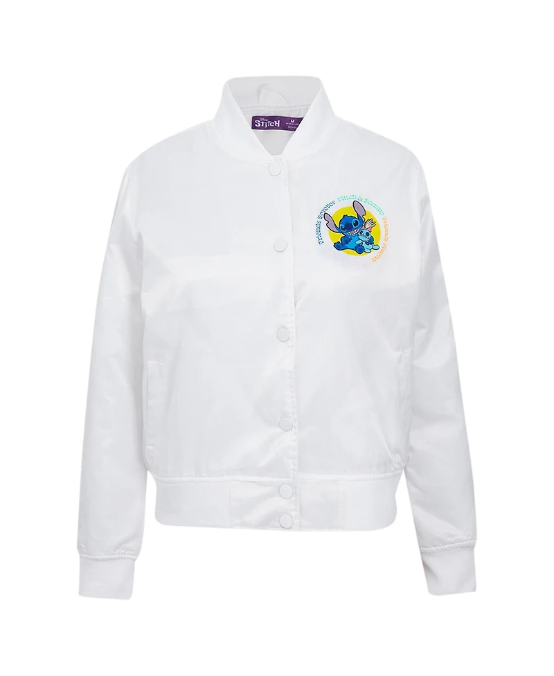 Freeze Max Women's White Lilo and Stitch Scrump Full-Snap Satin Jacket