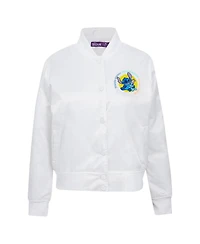 Freeze Max Women's White Lilo and Stitch Scrump Full-Snap Satin Jacket