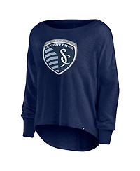 Fanatics Women's Navy Sporting Kansas City Corner Kick Long Sleeve Fashion T-Shirt