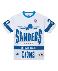 Mitchell & Ness Men's Barry Sanders White Detroit Lions Name Number Team Origins Vintage Logo T-Shirt