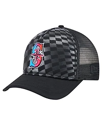 New Era Men's Black Seattle Mariners Gradient 9FORTY A-Frame M-Crown Trucker Adjustable Hat