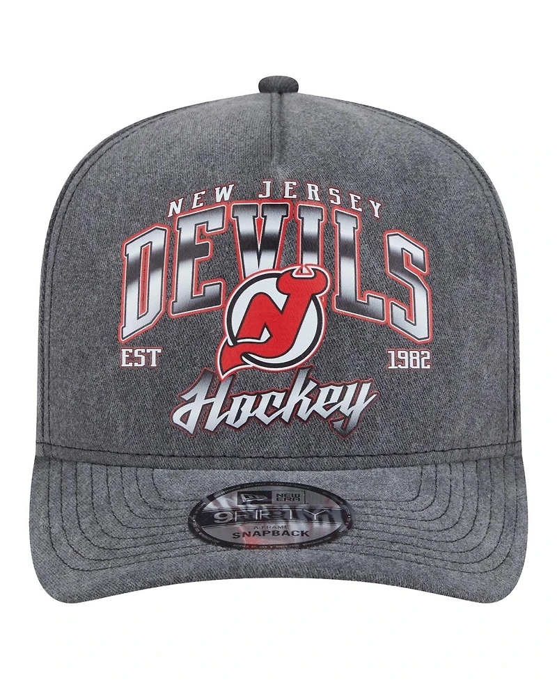 New Era Men's Charcoal New Jersey Devils Throwback Washed A-Frame Pre-Curved 9FIFTY Snapback Hat