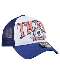 New Era Men's White/Navy Detroit Tigers Distressed 9FORTY A-Frame Adjustable Trucker Hat