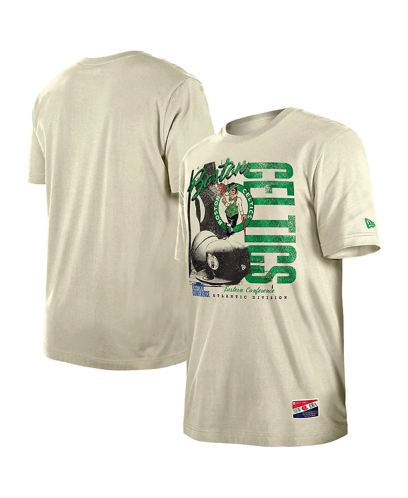 New Era Men's Cream Boston Celtics Distressed Throwback Vintage Color Pack T-Shirt