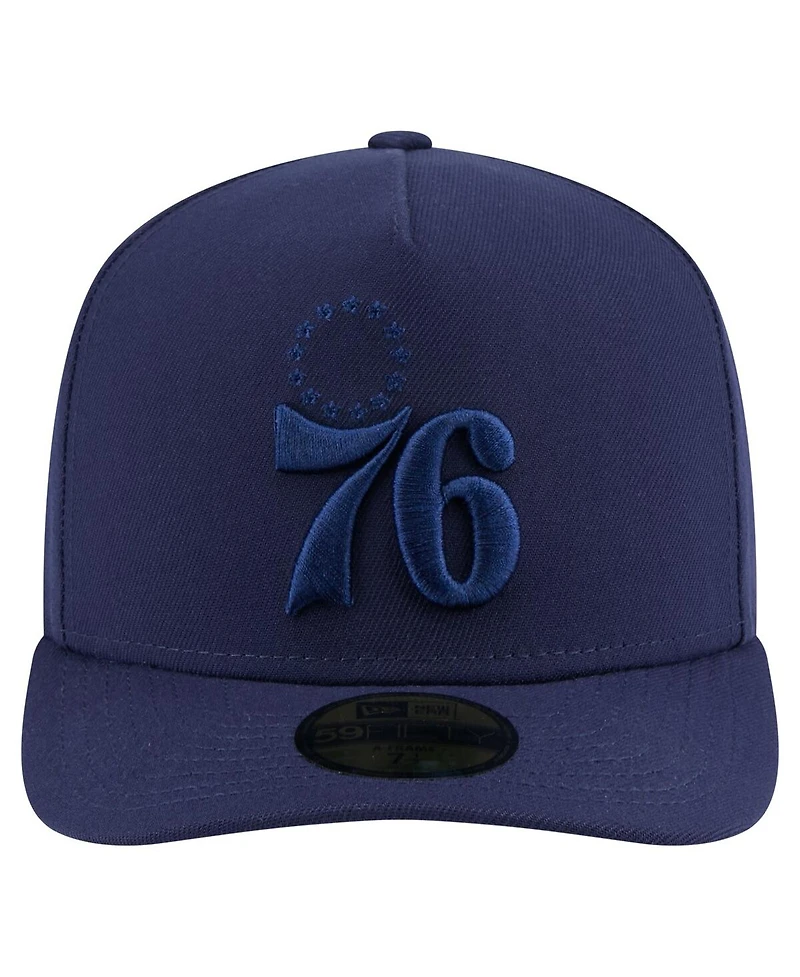 New Era Men's Navy Philadelphia 76ers Colorpack A-Frame Pinch Front 59FIFTY Fitted Hat