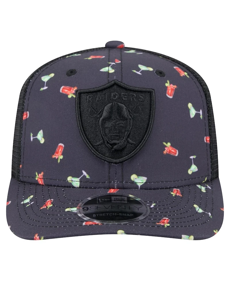 New Era Men's Navy/Black Las Vegas Raiders Adventure Drinks Pattern 9SEVENTY Stretch Snap Hat