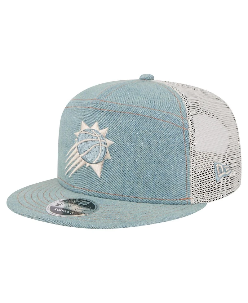 New Era Men's Phoenix Suns Adventure Denim Split Panel 9FIFTY Snapback Trucker Hat