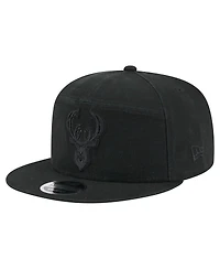 New Era Men's Black Milwaukee Bucks Adventure Canvas Split Panel 9FIFTY Snapback Hat