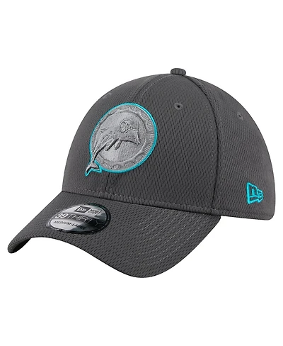 New Era Men's Graphite Miami Dolphins Throwback Logo Main 39THIRTY Flex Hat