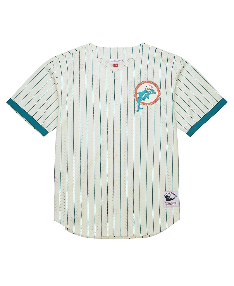 Mitchell & Ness Men's Cream Miami Dolphins Final Seconds Vintage Logo Mesh Button-Up Shirt