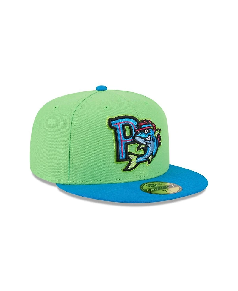 New Era Men's Neon Green Pensacola Blue Wahoo's Theme Nights 59FIFTY Fitted Hat