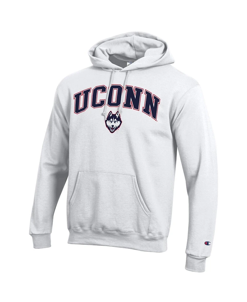Champion Men's White UConn Huskies Arched Logo Fleece Pullover Hoodie