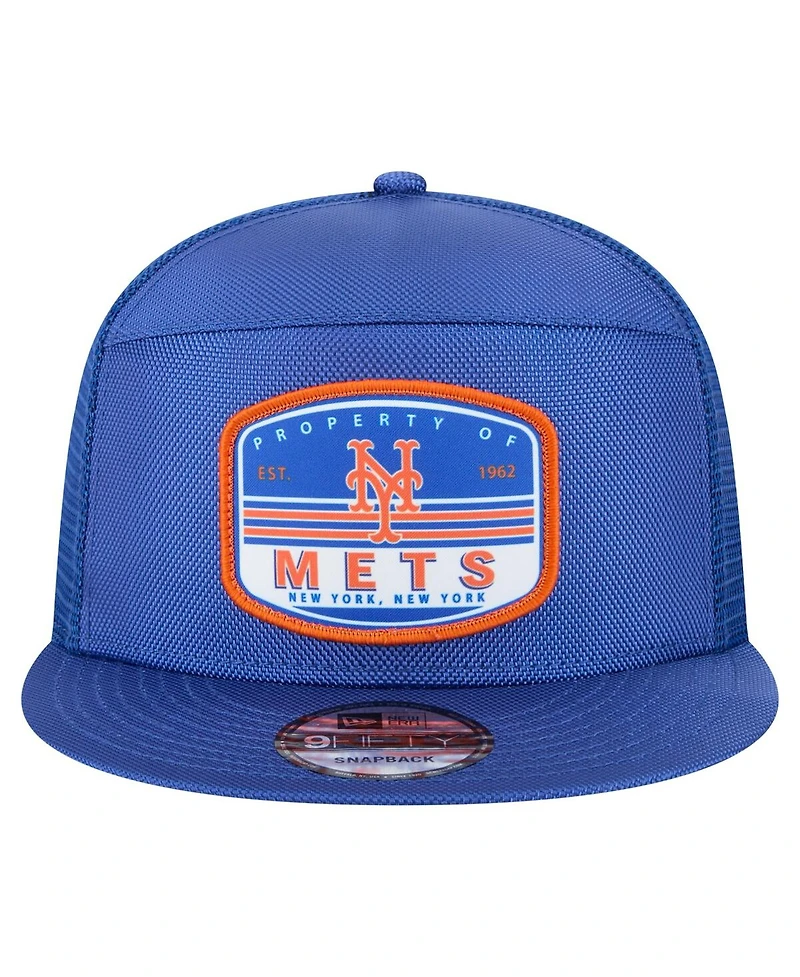 New Era Men's Royal New York Mets Split Panel 9FIFTY Trucker Snapback Hat