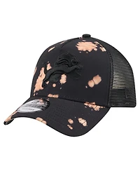 New Era Men's Black Detroit Lions Bleached A-Frame 9FORTY Trucker Adjustable Hat
