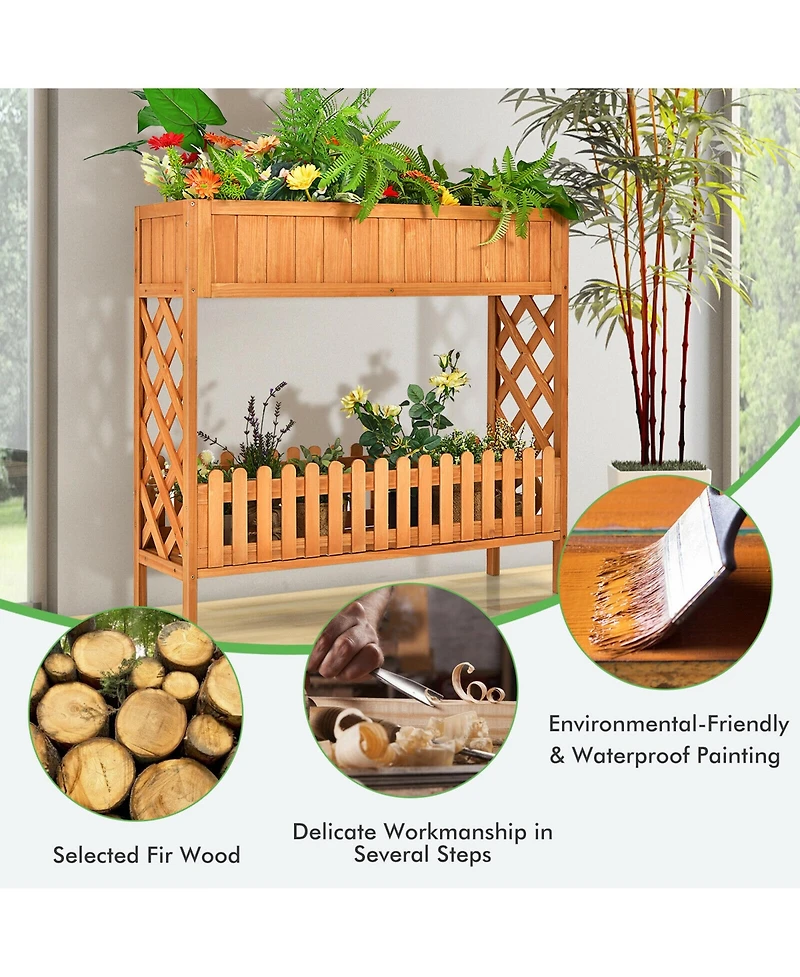 Gymax 2-Tier Raised Garden Bed Elevated Wood Planter Box for Vegetable Flower Herb