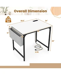 32 Inch Computer Desk Small Home Office Desk with Charging Station