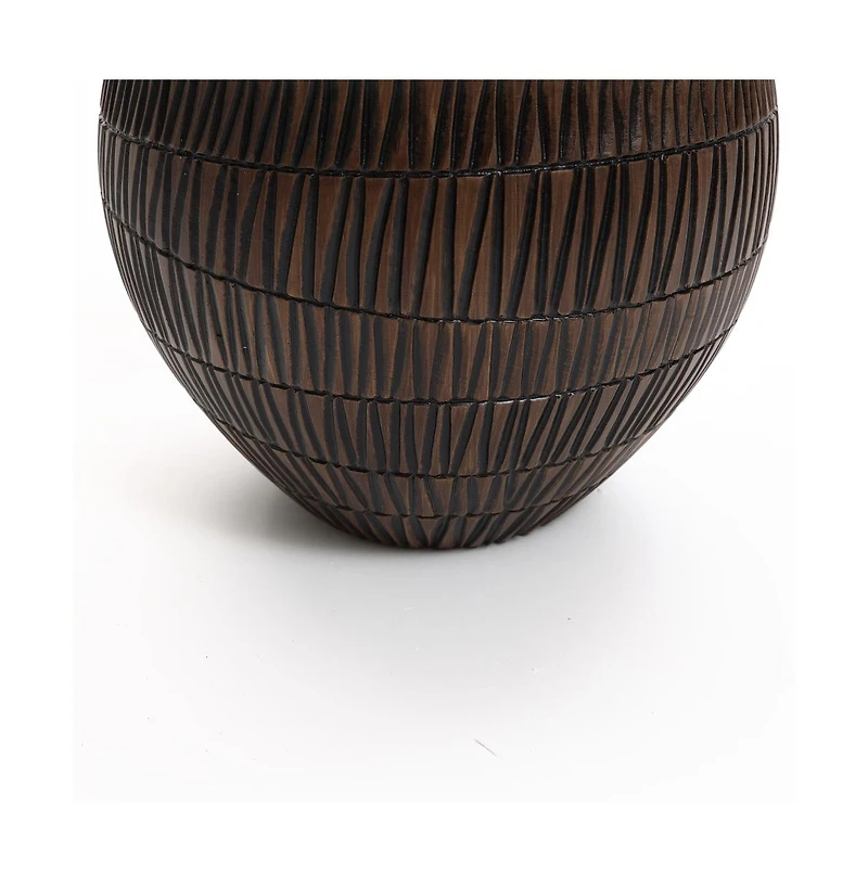 LuxenHome Brown with Black V-Pattern Polyresin -Inch Round Planter
