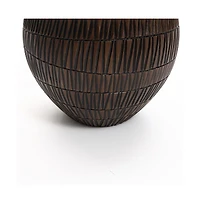 LuxenHome Brown with Black V-Pattern Polyresin -Inch Round Planter