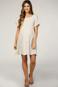 Pinkblush Maternity Beige Fringe Linen Dress