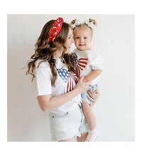 Sweet Wink Toddler Girls Patriotic Sequin Bow Patch Short Sleeve T-Shirt