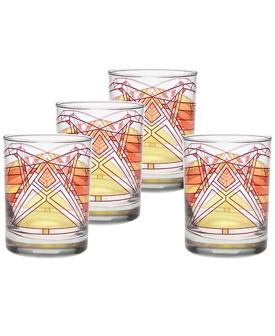 Frank Lloyd Wright Dana Thomas Butterfly Double Old Fashioned Glasses, Set of 4
