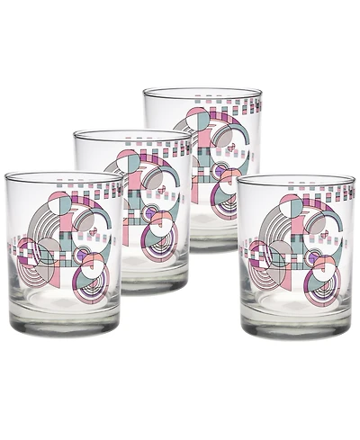 Frank Lloyd Wright Hoffman Rug Double Old Fashioned Glasses, Set of 4