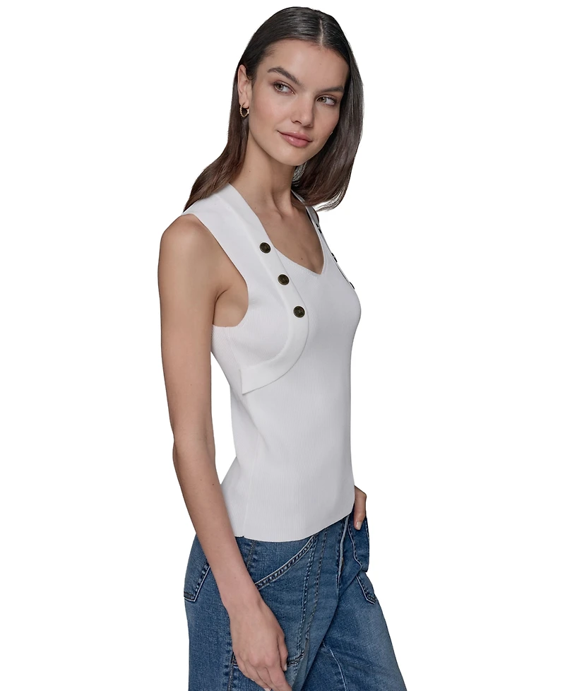 Karl Lagerfeld Paris Women's Ribbed Button-Front Sweater Tank Top