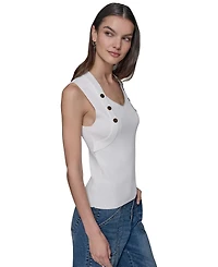 Karl Lagerfeld Paris Women's Ribbed Button-Front Sweater Tank Top
