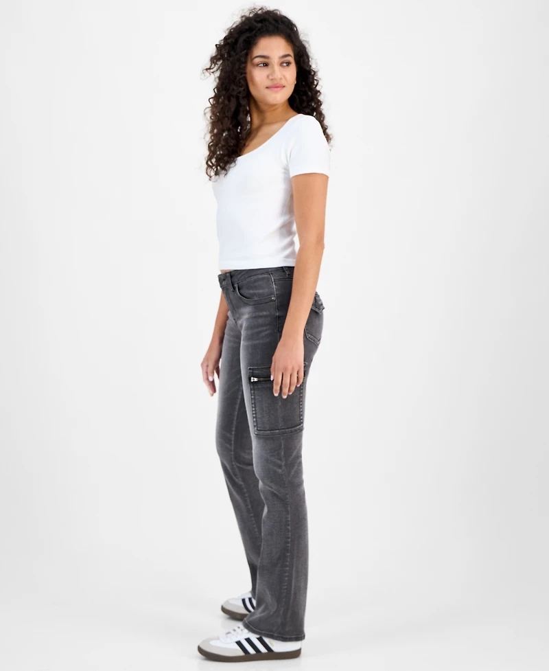Madden Girl Juniors' Low Rise Cargo Bootcut Jeans