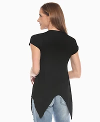 White Mark Women's Beaded Angled Hem Knit Top
