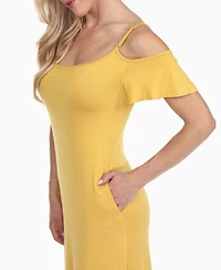 White Mark Women's Cold Shoulder Full Length Maxi Dress