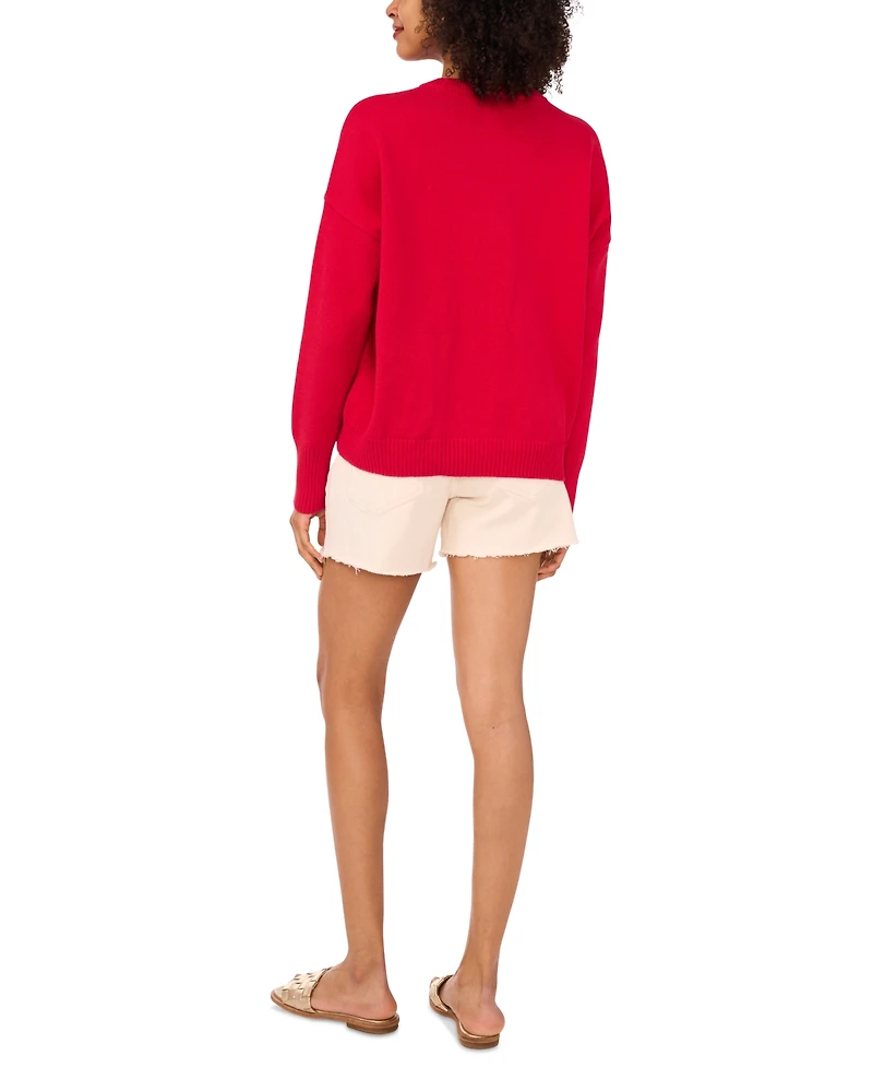 Vince Camuto Women's Cotton Crab Crewneck Relaxed Sweater