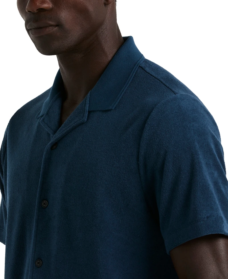 Perry Ellis Men's Short Sleeve Terry Button-Front Camp Shirt