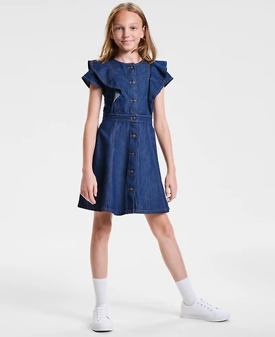Calvin Klein Big Girls Flutter-Sleeve Denim Dress