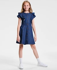 Calvin Klein Big Girls Flutter-Sleeve Denim Dress