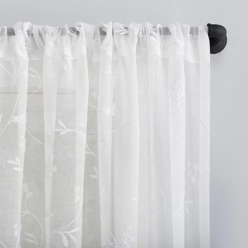 Delia Embroidered Floral Sheer Rod Pocket Curtain Panel