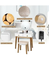 Vanity Set with 3-Color Lighted Touch Screen Dimming Mirror and 4 Drawers