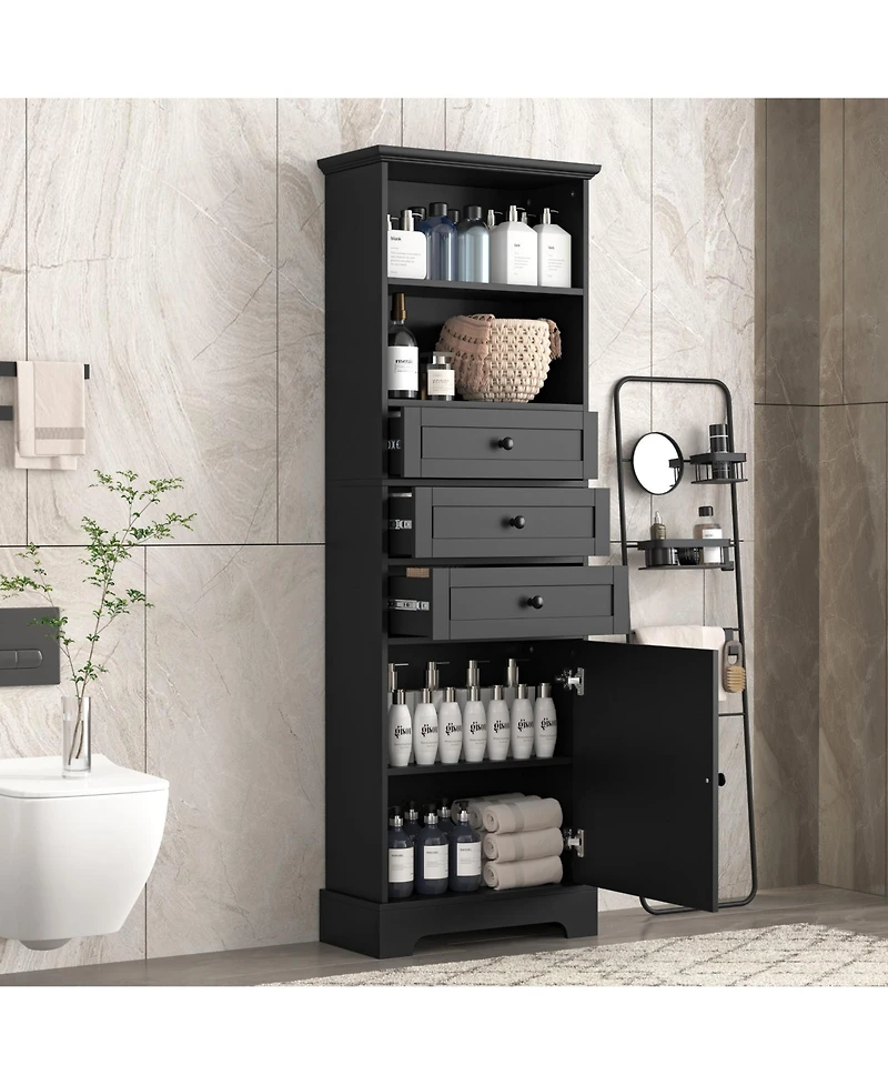 Casainc 67.3"H Tall Cabinet with 3 Drawers, Adjustable Shelves