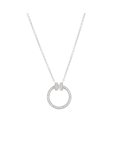 Pre-Owned Tiffany & Co. Small T Circle Pendant Necklace 18K White Gold with Diamonds and Center Baguette Diamond