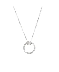 Pre-Owned Tiffany & Co. Small T Circle Pendant Necklace 18K White Gold with Diamonds and Center Baguette Diamond