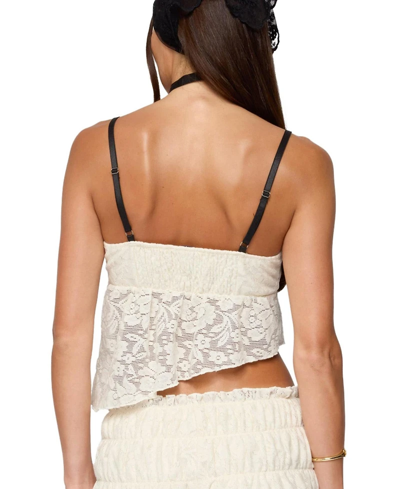 Edikted Women's Este Asymmetric Textured Lace Top