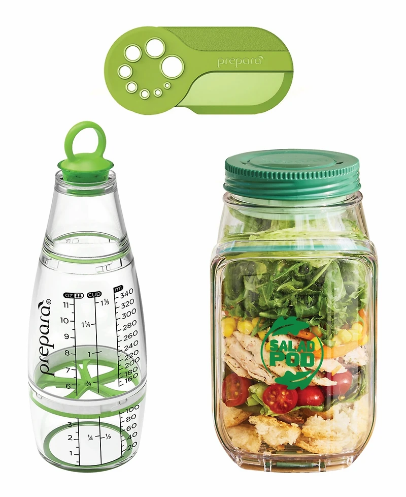 Prepara 3-Piece Salad Pod, Dressing Shaker, Herbs n' Greens Cool Tool Bundle