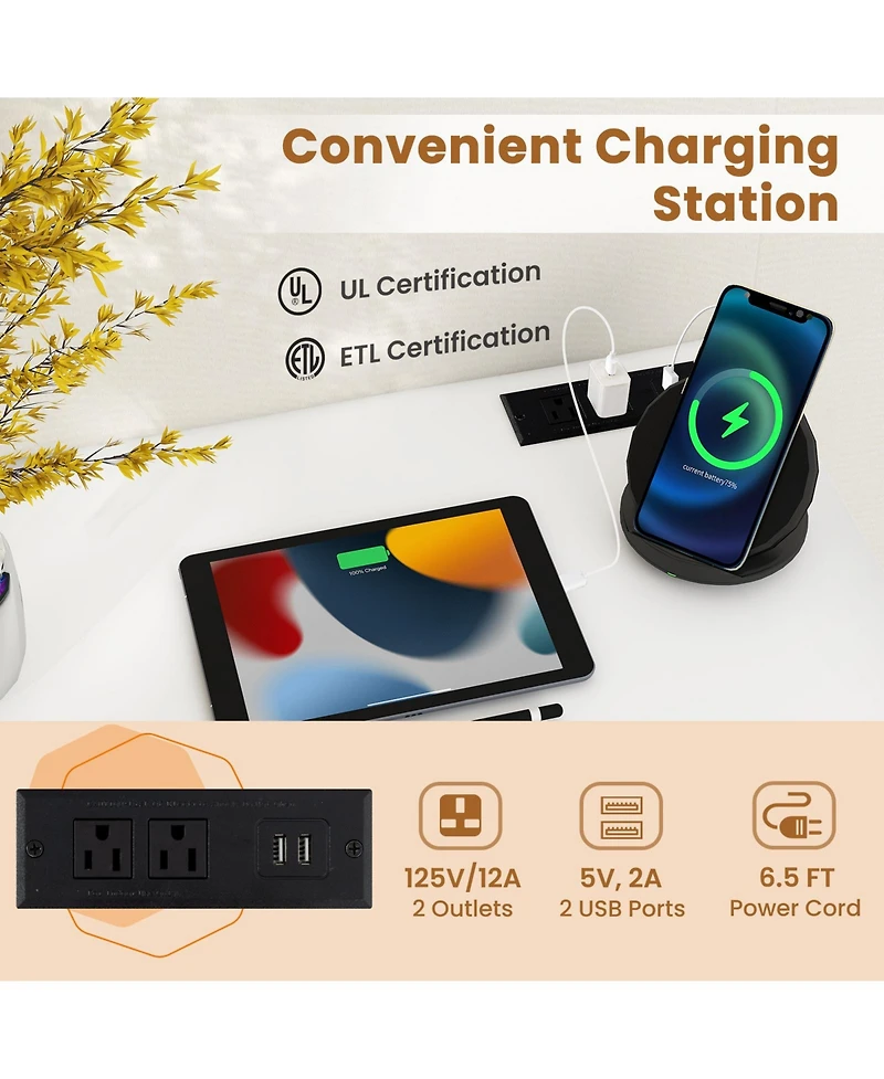 60 Inch Computer Desk with Charging Station Storage Bag