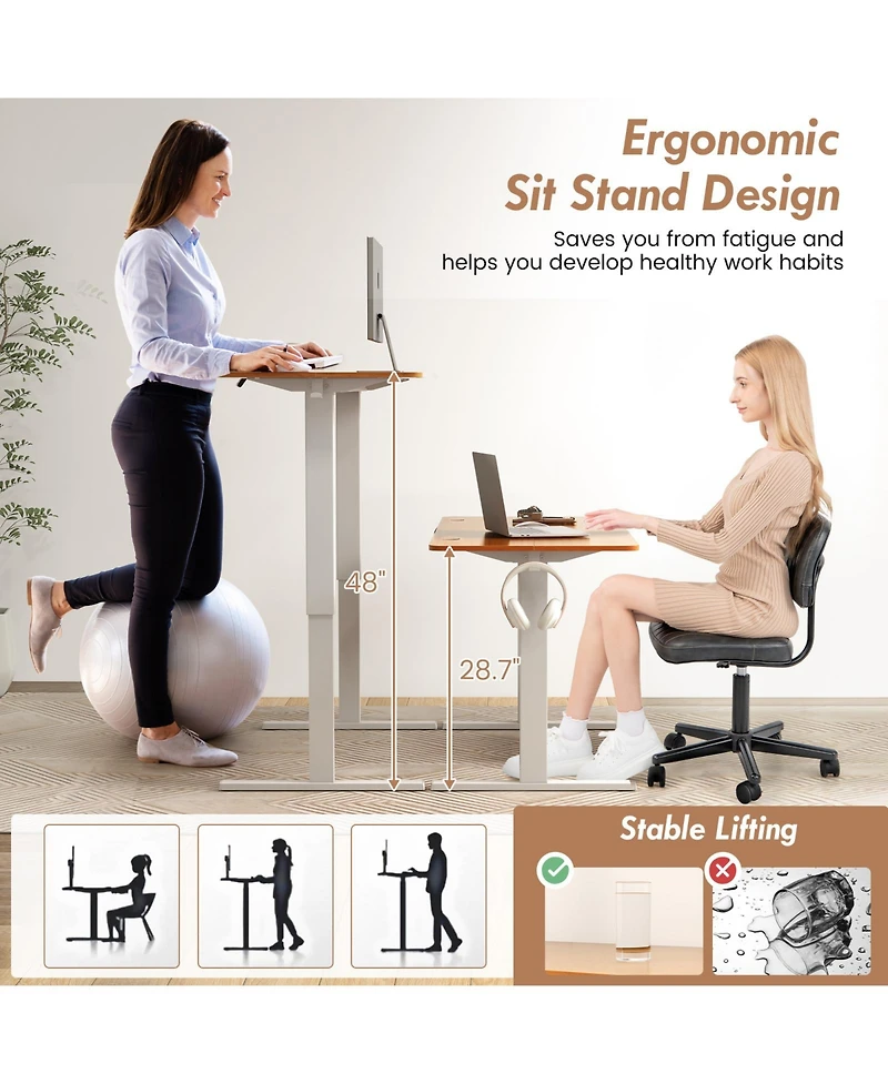 55 x 24 Inches Sit Stand Home Office Desk with 3 Memory Height Settings